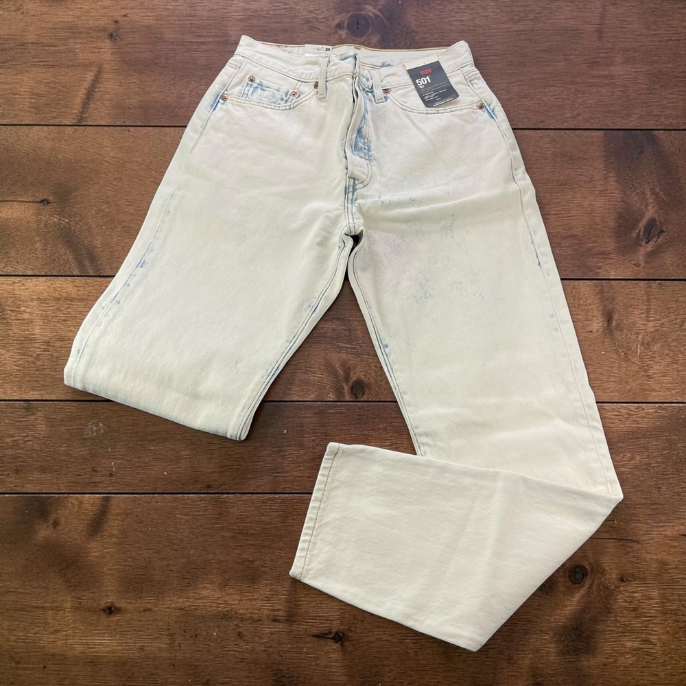 NEW Levis Premium 501 81 High Rise Tapered Leg Acid Wash White Jeans W28 L31 NEW